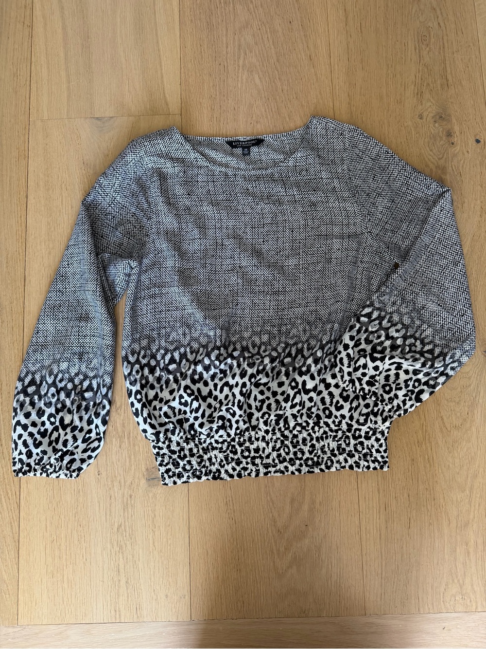 Liverpool Black & White Leopard Hem Knit Sweater